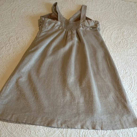 Vintage Linen Blend Dress Women12 Tan Gold Metallic Thread Sleeveless Baby Doll - Picture 9 of 17